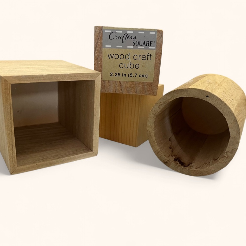 Crafters Square 4 Piece Wooden DIY Bundle Lot Wooden Cube Wooden Pen Pencil Box